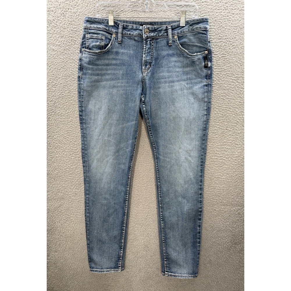 Silver Jeans Womens 31x29 Blue Boyfriend Thick Stitch Distressed Rockabilly